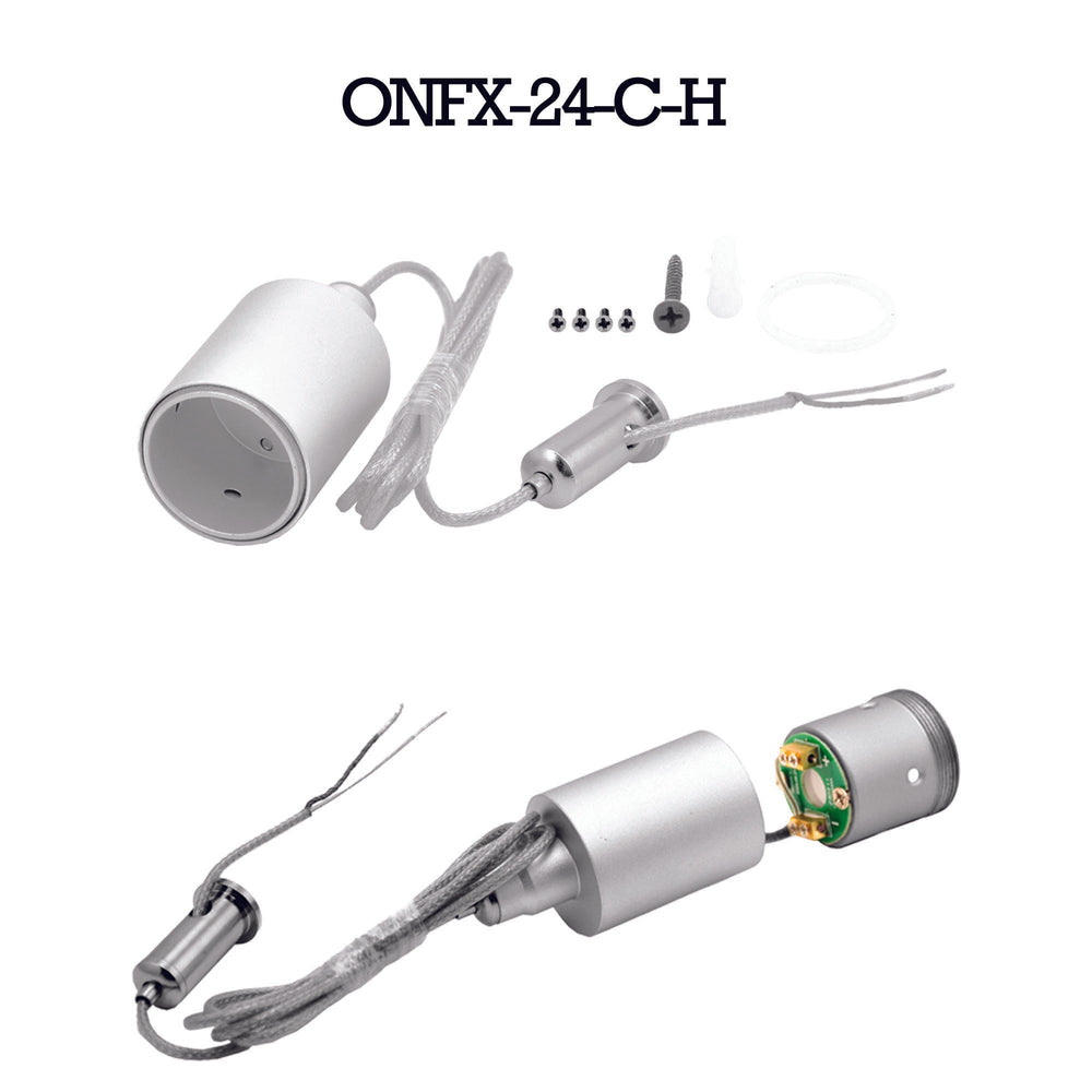 Moss LED OmniFlex 360 hangers and caps suspension cable hanger end cap full kit with wiring hardware white background