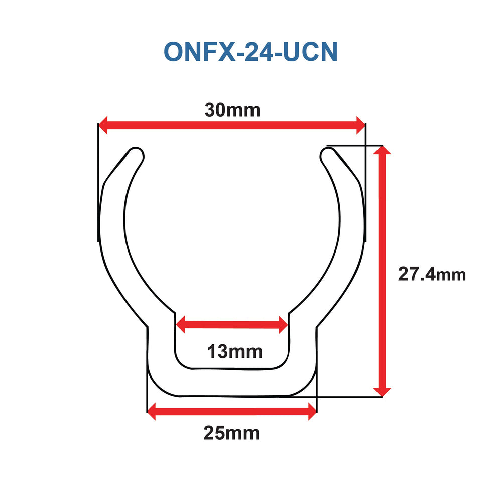Moss LED OmniFlex 360 U-Channel ONFX-24-UCN dimension diagram 30mm wide 27.4mm tall cross-section profile drawing