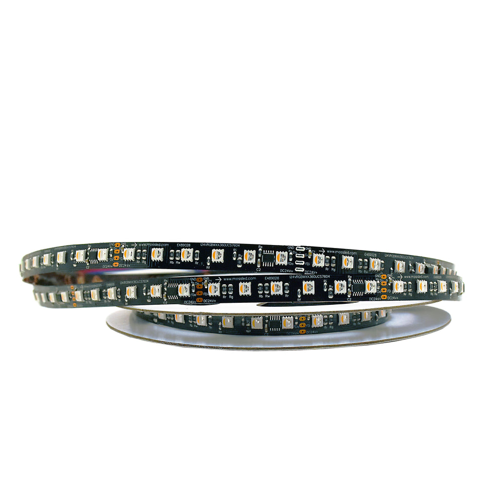 Moss LED Pixel FlexLED 24V RGBW 360 LED/m flat loop coil black PCB UCS7604 white background