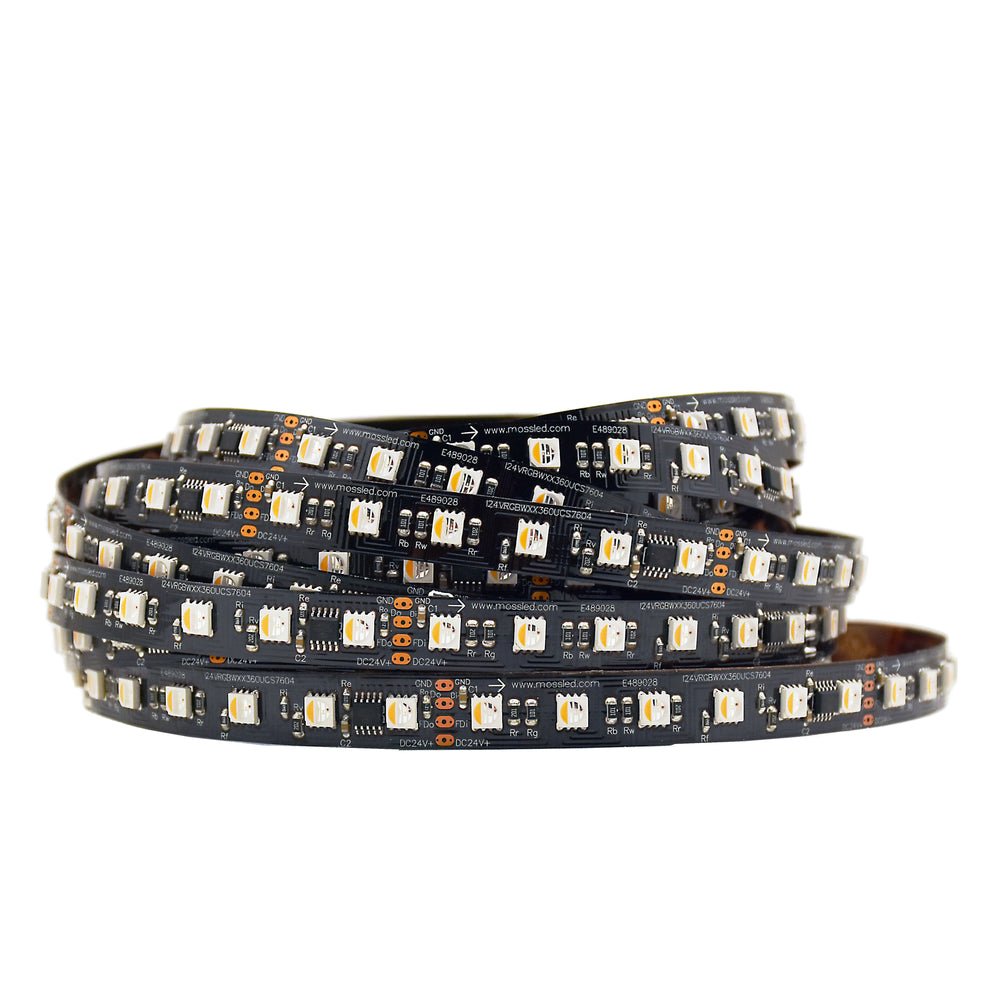 Moss LED Pixel FlexLED 24V RGBW 360 LED/m loose coil black PCB UCS7604 white background