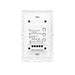 Moss LED RGBW 1-zone wallplate dimmer rear view showing DC input and DMX 512 output terminal blocks specifications label RoHS CE certified 12-24VDC mounting holes