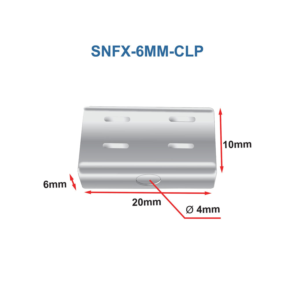 Moss LED slim neon FlexLED 6mm mounting clip technical drawing with dimensions 6mm x 10mm x 20mm