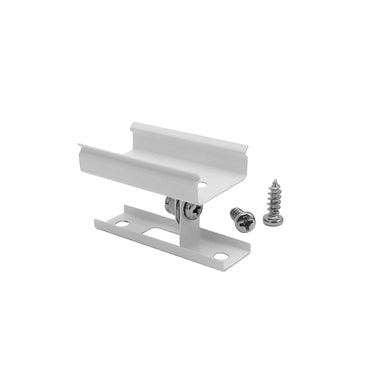 Moss LED SpotFlex rotating clip silver aluminum channel mounting bracket with adjustable angle and mounting screws on white background