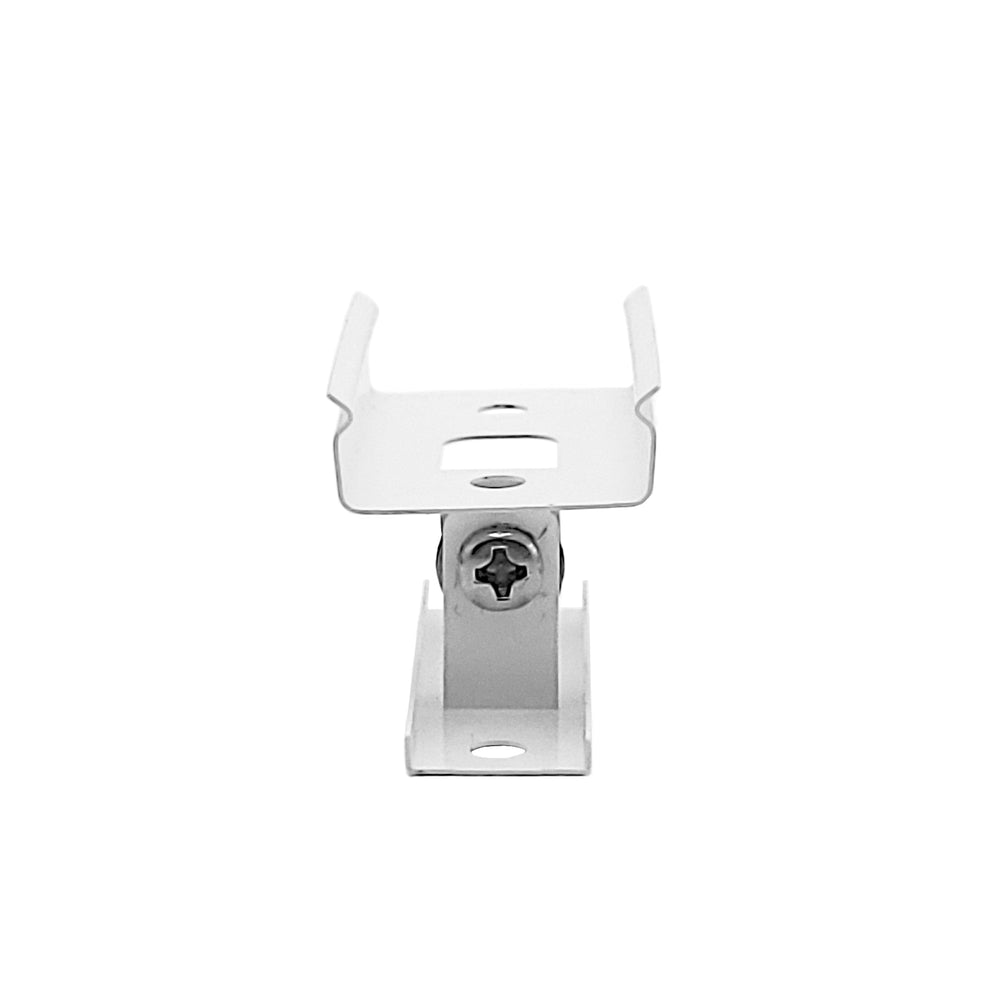 Moss LED SpotFlex rotating clip silver metal front view showing channel opening and phillips screw mounting base for LED strip aluminum profile on white background