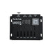 Moss LED The Six Fade 6-channel DMX fader console front view showing LED display six fader sliders CH1 through CH6 MOSS branding DMX output DIP switches and power input labels white background