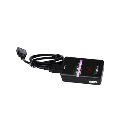 RC4 Wireless RC4Magic 2.4GHz Series 3 HG-Configuration Dongle USB wireless DMX configuration tool front angle view with USB cable attached showing HG-Dongle branding RF indicator CE marking RC4Wireless logo on black compact housing on white background