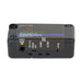 RC4 Wireless RC4Magic Series 3 DMXmrx miniature wireless DMX receiver top view showing control panel with DMX RDM data port Func button RFdata COP ID0 ID1 ID3 status LEDs RFcon indicator DC IN 5V-35VDC power input DMXmrx branding Made in USA on black compact housing on white background