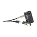 RC4 Wireless RC4Magic Series 3 DMXmrx miniature wireless DMX receiver application view with XLR cable connected and battery holder attached showing compact size for mounting on props fixtures and set pieces DMXmrx branding blue stripe on black housing on white background