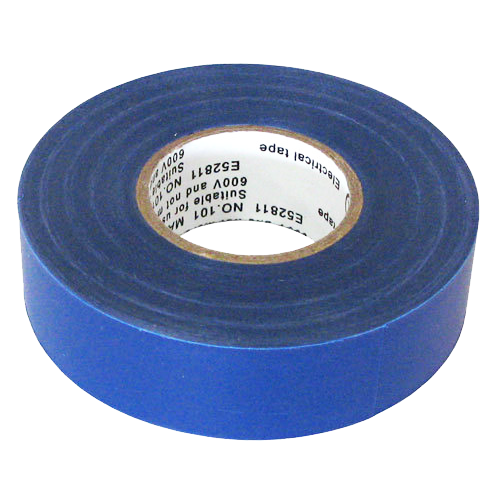 3M blue vinyl electrical tape roll angled view 600V rated for wire insulation and cable color coding