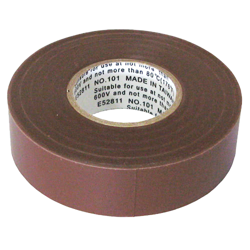 3M brown vinyl electrical tape roll angled view 600V rated for wire insulation and cable color coding