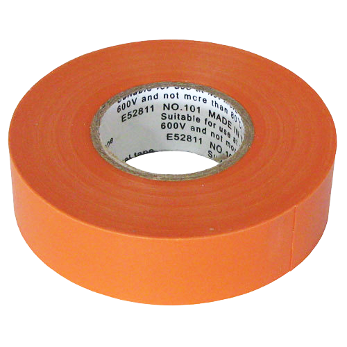 3M orange vinyl electrical tape roll angled view 600V rated for wire insulation and cable color coding