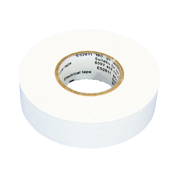 3M white vinyl electrical tape roll angled view 600V rated for wire insulation and cable color coding
