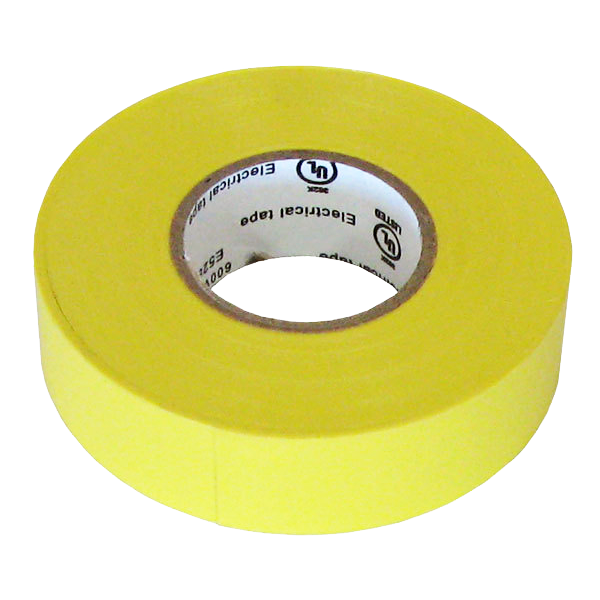 3M yellow vinyl electrical tape roll angled view 600V rated for wire insulation and cable color coding