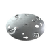 Astera Adapter Disk to insert AX3 LightDrop into AX5 Dome round stainless steel plate with mounting holes and screws on transparent background