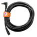 Astera AX1 single extension cable 5m male to female DC barrel connector coiled black cable with orange Astera velcro tie on transparent background