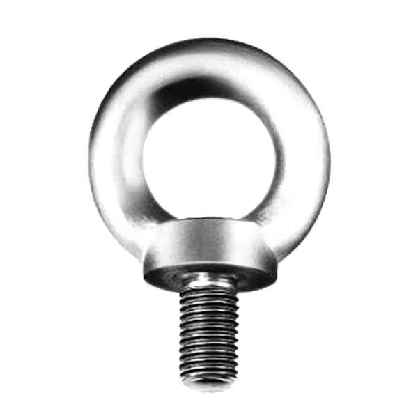 Astera AX1 EyeBolt stainless steel rigging hardware accessory showing polished metal eye ring with threaded bolt for hanging and suspending Astera LED tube lights from truss and ceiling mounts on transparent background