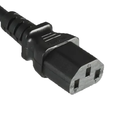 Astera AX3 Charging Case included IEC power cable black connector close up on transparent background