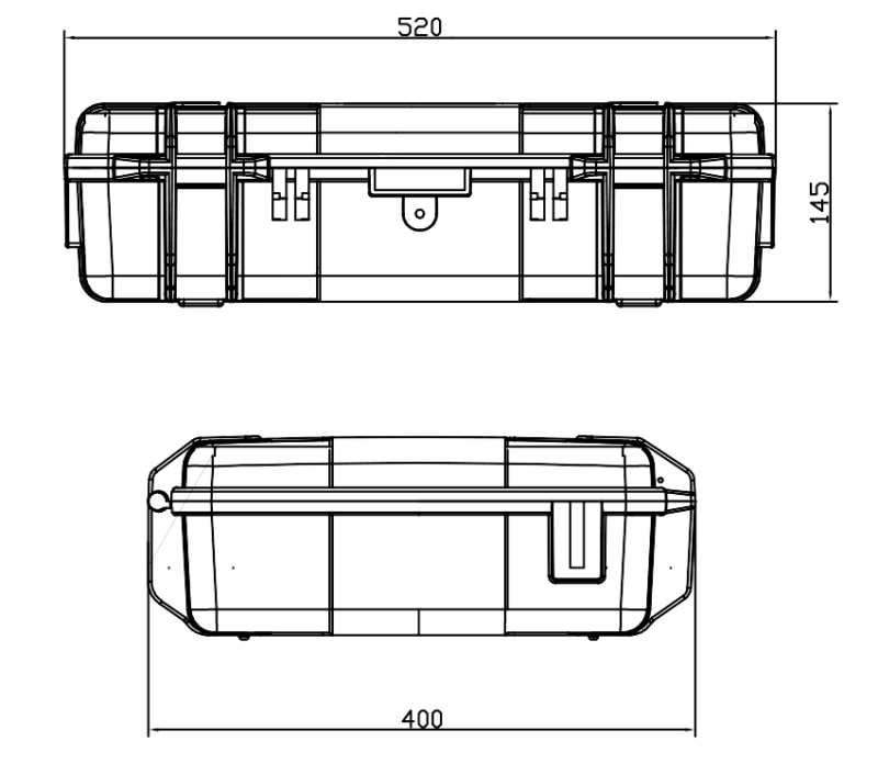 Astera AX3 LightDrop Charging Case technical line drawing showing eight slot layout top and side views with dimensions on transparent background