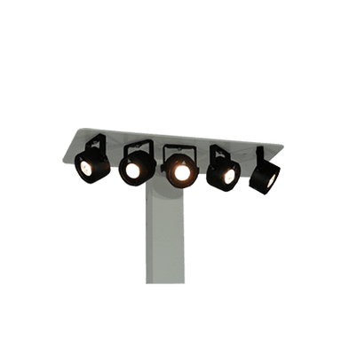 Astera AX3 Lightdrop multiple fixtures mounted on T-bar stand with some illuminated for stage lighting