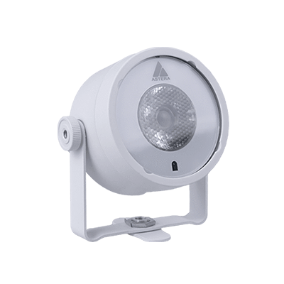 Astera AX3 Lightdrop white housing with floor stand bracket front angle view
