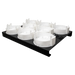Astera AX9 Charging Plate with eight white contactless charging cradles on black base with PowerCON connector on transparent background