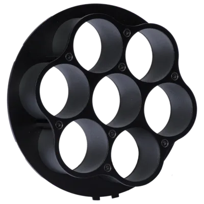 Astera AX9 EggCrate louvre grid beam control accessory black honeycomb pattern with 7 hexagonal cells for LED light beam shaping on transparent background