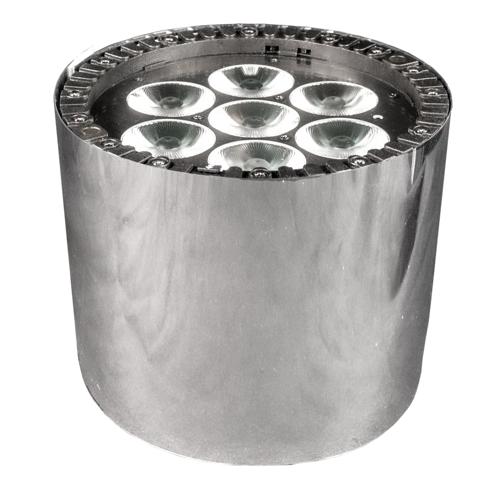 Astera AX9 flex cover mirror reflective silver wrapped on fixture with LED lenses visible from top view on transparent background