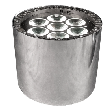 Astera AX9 flex cover mirror reflective silver wrapped on fixture with LED lenses visible from top view on transparent background
