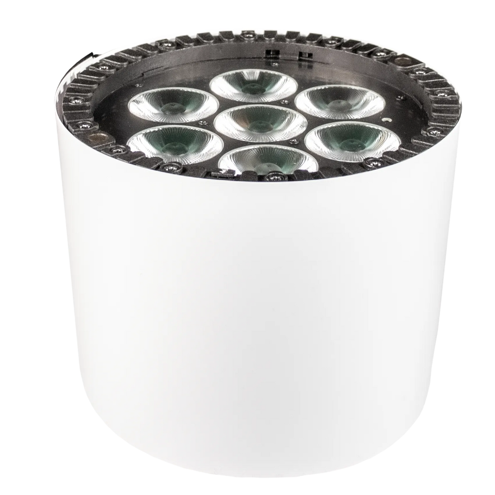 Astera AX9 flex cover white wrapped on fixture with LED lenses visible from top view on transparent background