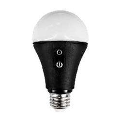 Astera Black NYX Bulb LED E27 screw base frosted dome power button white background