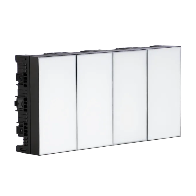 Astera ConnectorPlate for HydraPanel two panels combined front view white light surface angle transparent background