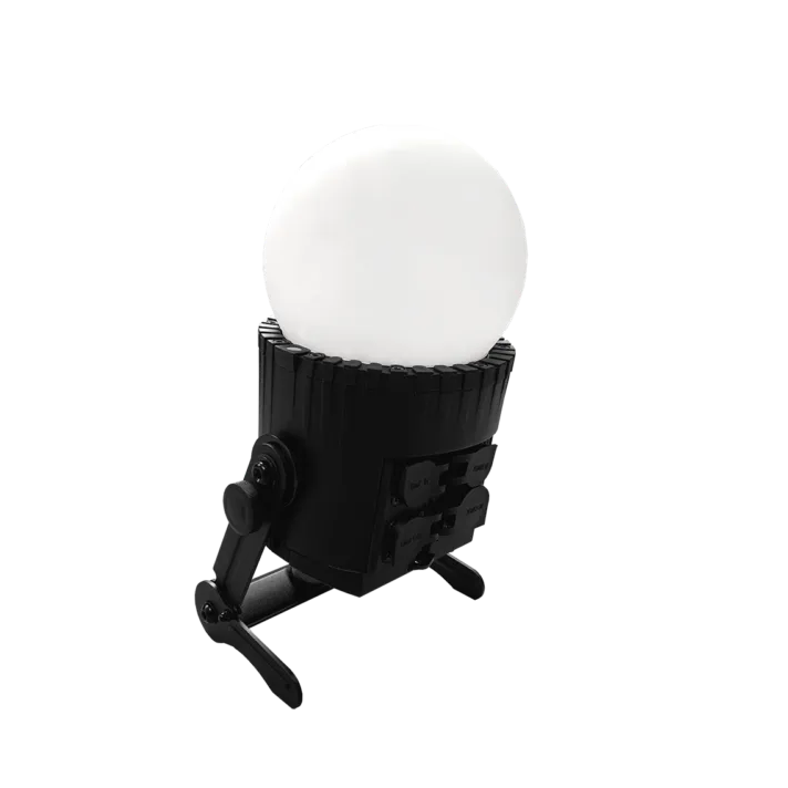 Astera Diffuser Dome 25cm mounted on AX5 TriplePAR white frosted sphere on black LED fixture on transparent background