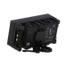 Astera FlexBase attached to HydraPanel rear view showing back panel controls LCD display battery plate and FlexBase folded underneath transparent background