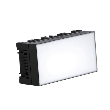 Astera HydraPanel compact wireless LED panel light powered on showing bright white output with black housing angled product view on transparent background