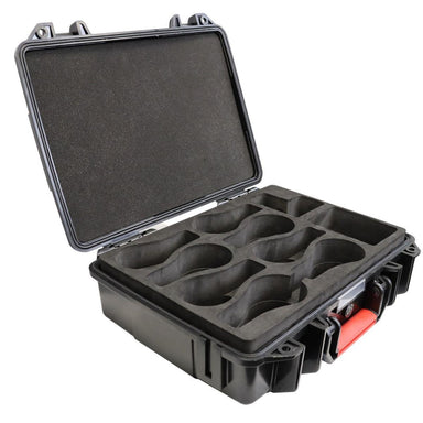 Astera NYX Bulb empty charging case with foam insert showing 8 bulb slots and power station compartment