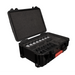 Astera PB15 PixelBrick accessory case set open black hard case showing foam-lined compartments holding multiple PixelBrick LED lights diffuser domes accessories and charging components for professional wireless lighting on white background