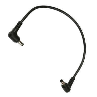 Astera power data combination cable 200mm short black cable with right angle DC barrel connectors on both ends white background