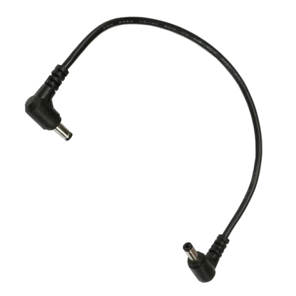 Astera power data combination cable 200mm short black cable with right angle DC barrel connectors on both ends transparent background