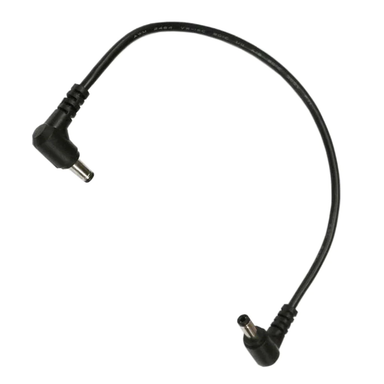 Astera power data combination cable 200mm short black cable with right angle DC barrel connectors on both ends transparent background