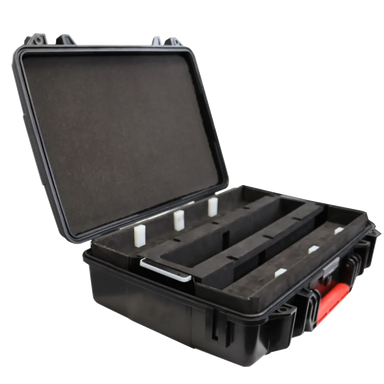 Astera PowerStation Charging Case open black eight slot charging pins dividers red latch transparent background