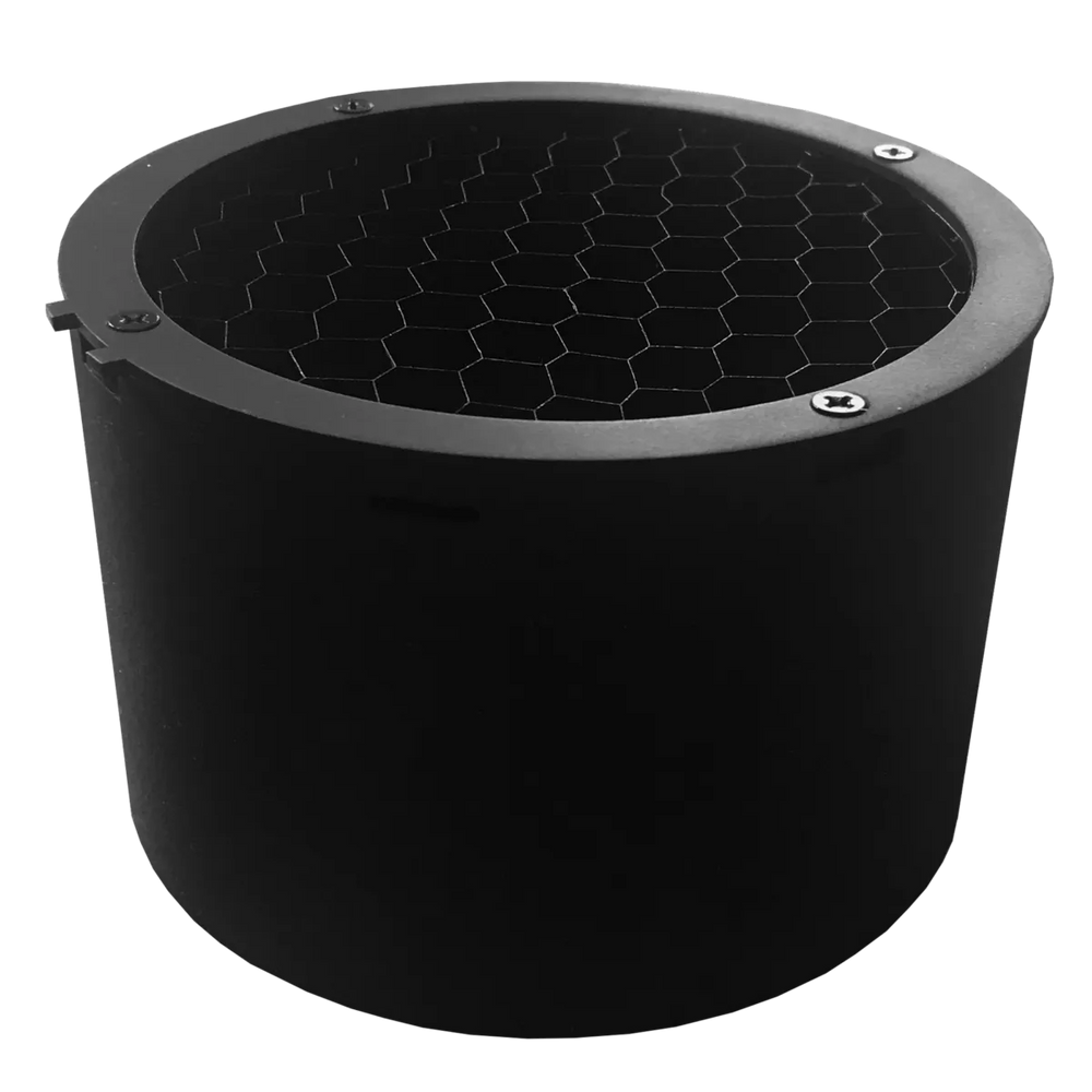 Astera Snoot for AX5 TriplePAR black beam shaping device with built-in honeycomb grid top angle view on transparent background