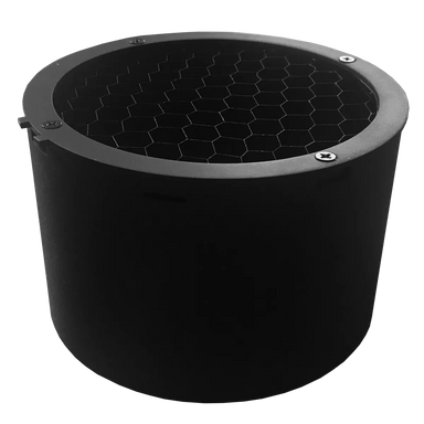 Astera Snoot for AX5 TriplePAR black beam shaping device with built-in honeycomb grid top angle view on transparent background