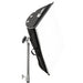 Astera softbox adapter SBAAT22 mounted on professional light stand side rear angle view showing large black fabric softbox modifier with Astera branding magnetic mounting points chrome stand hardware on white background