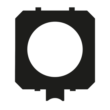 Astera StealthCover for PixelBrick black polycarbonate cover with circular lens opening and tab handle transparent background