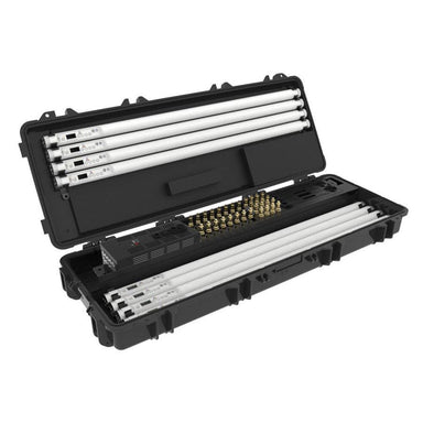 Astera Titan Tube FP1 set of 8 LED tubes in open charging case with accessories compartment for film TV cinema and photography lighting