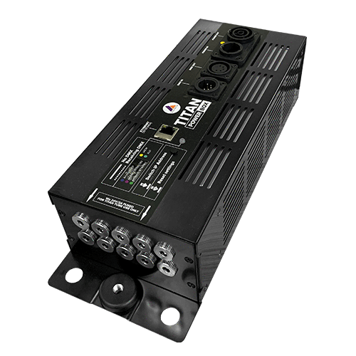 Astera Titan Tube Power Box top angled view showing all connections outputs power input branding and control panel