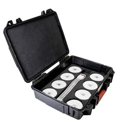 Astera Transportation Case with Accessories for NYX Bulb open eight bulbs CupBouncers PowerStation cables red latch white background