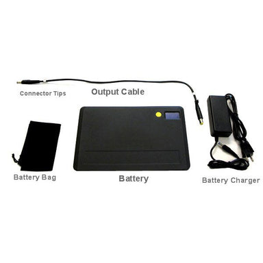 BixMart MP100-24V portable battery pack complete kit showing battery unit charger output cable connector tips and carrying bag on white background