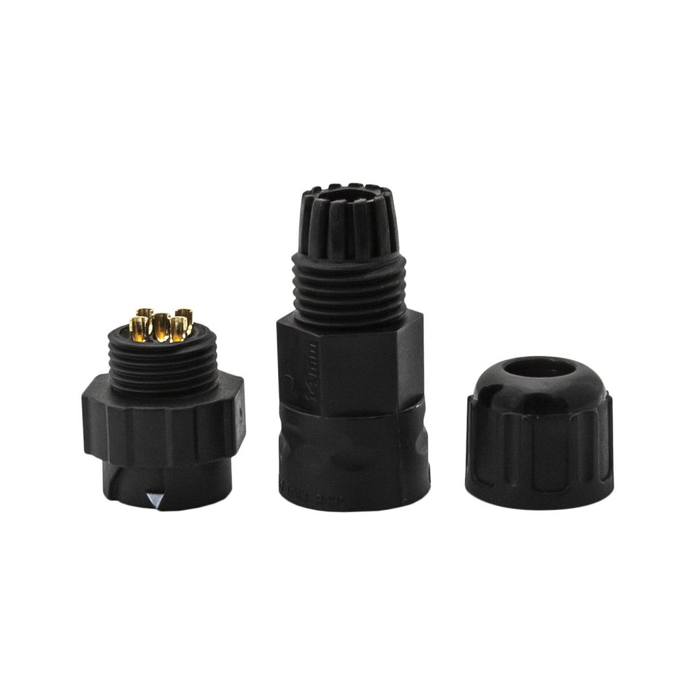 Chogori 5-pin female socket disassembled exploded view showing socket insert with gold contacts, connector body, and cable gland nut