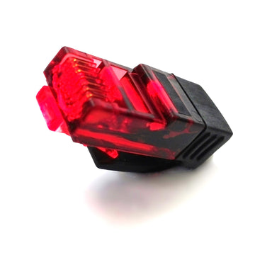 CPoint DMXTerminator RJ45 Ethernet 120 ohm DMX512 terminator plug angled view showing red translucent and black molded housing with gold plated pins for preventing cable signal reflections